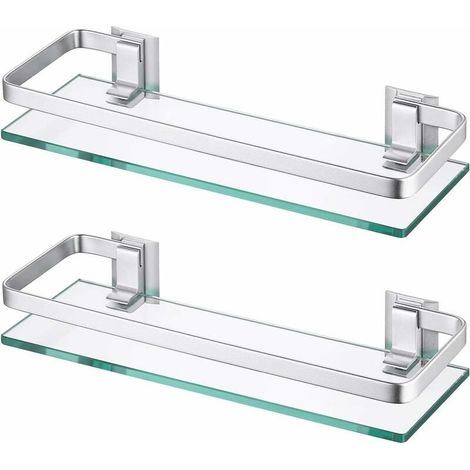 Badezimmer-Glasregal, Wandregal aus Aluminium, 8 mm dickes Sicherheitsglas, rechteckig, silberfarben, 2 Stück (1/5)