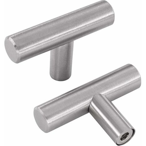10 poignées argent T inox, bouton placard tiroir avec vis (1/4)