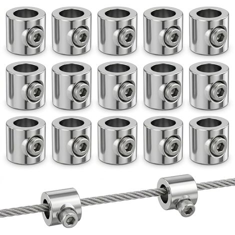 15 Pcs Serre à Capuchon pour câbles, Fil Corde Clips, Acier Câble Pinces, Inox Acier Simple Trous Verrouillage Câble Pinces, pour la fixation de câbles métalliques et de cordes à linge(2-2.5mm) (1/5)