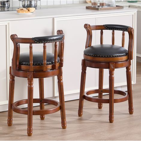 sedia bar sgabello girevole pelle legno nero OKMYHOME (1/5)