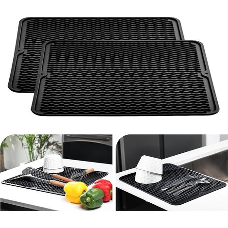 Lot de 2 tapis et égouttement 40 x 45 cm, vaisselle en silicone résistant à la chaleur, antidérapant / Noir cm'40 x 45 cm Lot de 2 / Noir'Lot de 2 / Noir'40 x 45 cm (1/5)