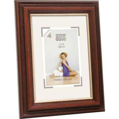 Cadre Photo Bois Brun/Noyer Foncé avec Bord Doré 21,2 x 16,9 x 2,1 cm