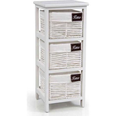 Cassettiera in legno da bagno bianca cm 25 x 25 x 60 h 3 cassetti