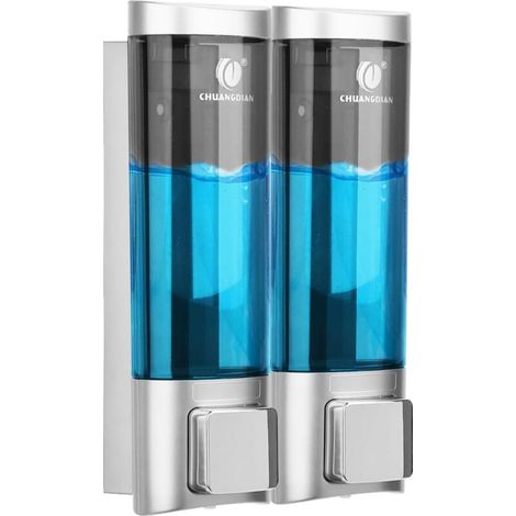 Distributeur de Savon - Double Réservoir - Mural - Sans Perçage Optionnel - ABS - Transparent - 2 x 500 ml