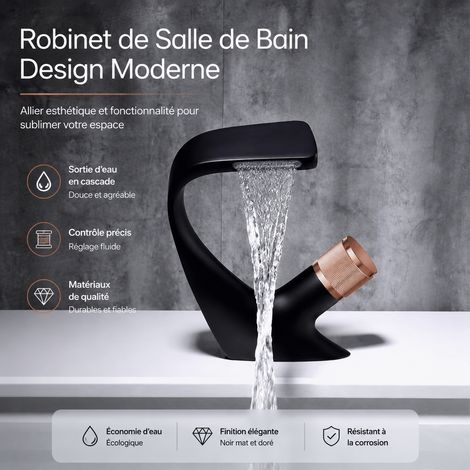 Robinet mitigeur de lavabo cascade cuivre noir et or rose sans tuyaux d'arrivée d'eau noir rose 1,5 kg – Livraison gratuite