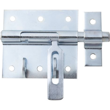 Verrou porte-cadenas avec gâche fixe – acier zingué – 100 mm – pour portails, boxes et clôtures – Marque Alberts (1/2)