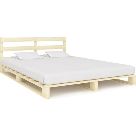 Cadre de lit palette en pin massif naturel avec tête de lit 200 x 200 cm sans matelas - PANGIVO (1/5)