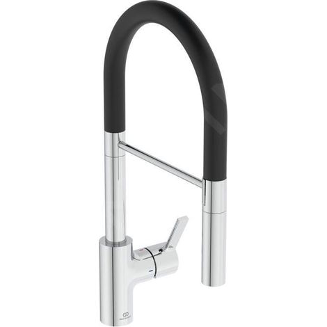 Ideal Standard – Mitigeur d'évier avec bras flexible et douchette extractible – Hauteur 484 mm – Finition chrome et noir – Bec pivotant – BD417AA (1/5)