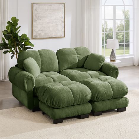 Sofá de chenilla con chaise longue móvil, verde, 190 x 149 x 90 cm OKMYHOME (1/5)