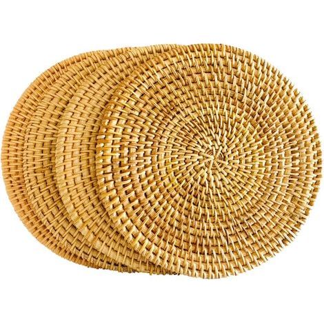 Dessous de plat en rotin pour hot pot, dessous de verre en rotin, fait main exotique, cadeau créatif, 4 pièces (1/4)
