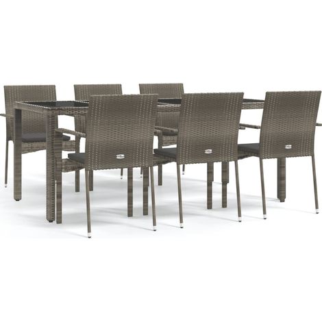 Maison Exclusive - 7-tlg. Garten-Essgruppe mit Kissen Grau Poly R