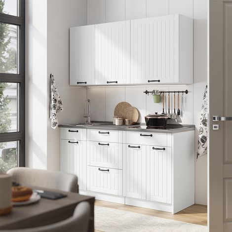 Singleküche Fame-Line, Weiß Landhaus/Weiß, 150 cm, AP Marmor, Vicco (1/5)