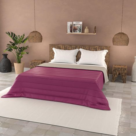 Couette d'été en Microfibre Couleur Unie, Fuchsia/Gris Clair, 250x240cm (1/5)