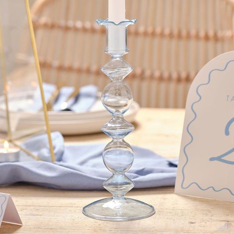 Bougeoir Bleu de Style Vintage, Support de Bougie Chauffe-Plat en Verre de Taille Moyenne pour Mariage ou Occasions spéciales, bougeoir Bleu élégant pour Tables à Manger (1/3)