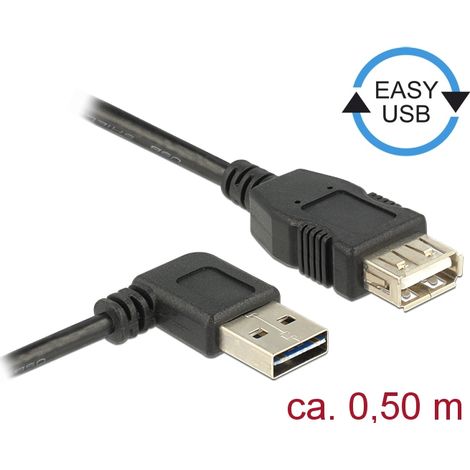 Delock Alargador EASY-USB 2.0 Tipo-A macho, sesgado hacia la izquierda y hacia la derecha  USB 2.0 Tipo-A hembra 0,5 m