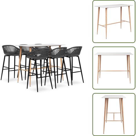 7-tlg. Bar-Set Weiß und Grau - Essbereich - Bar Set - Bartisch - Barhocker - Wohnzimmer Dekoration (1/5)