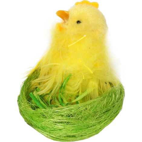 Gallinella dalle piume gialle in un nido di sisal - Decorazione pasquale e a tema (1/2)