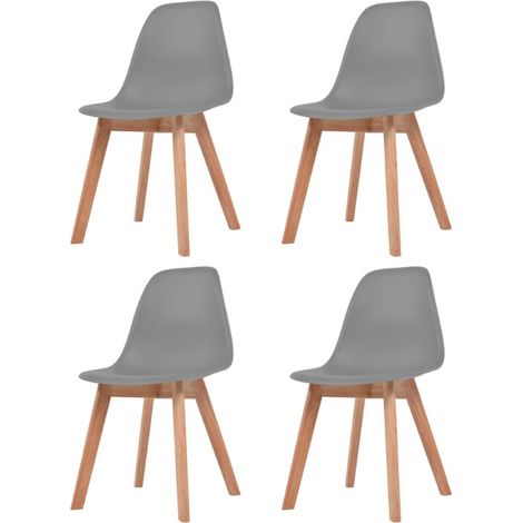Chaise plastique gris et pieds hévéa massif Jhay - Lot de 4 (1/4)