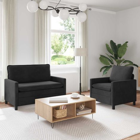 Juego de Sofá 2 pcs Negro Terciopelo