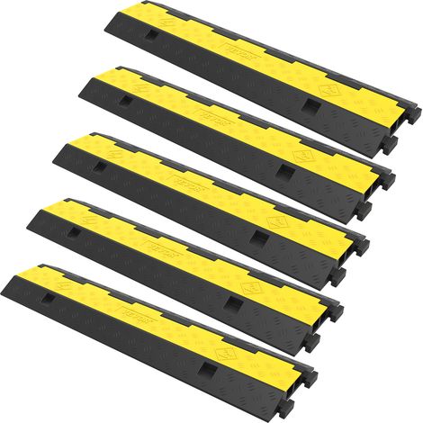 VEVOR Rampe de Protection Cable Lot de 5 a 2 Canaux Passage de Cable au Sol Caoutchouc PVC Passe Cable Ralentisseur Modulaire Capacite Charge 4989 kg pour Maison Bureau Terrains de Jeux 101x24,5x5 cm
