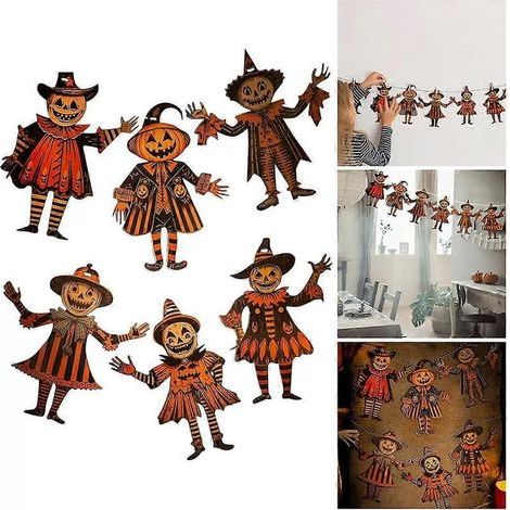 Bannière décorative d'Halloween à suspendre, citrouille effrayante et fantôme, étiquettes à suspendre, décorations pour arbre d'Halloween pour maison hantée (voir photo). (1/5)