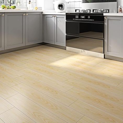16 PVC Adhesive Floor Tiles - Lino - Wood Adhesive Paper for Walls and Bathrooms - 90 cm x 15 cm - Kitchen Floor Covering - Adhesive Blade - Floors, Bedrooms and Living Rooms (1/5)