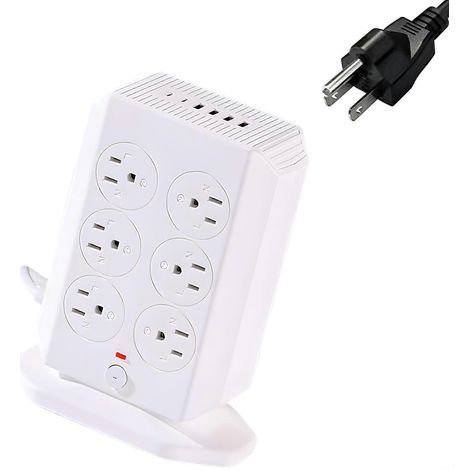 Multiprise verticale, 12 prises, solution haute efficacité, tour de prises verticale, plastique texturé, convient aux appareils électroniques, blanc. (1/5)
