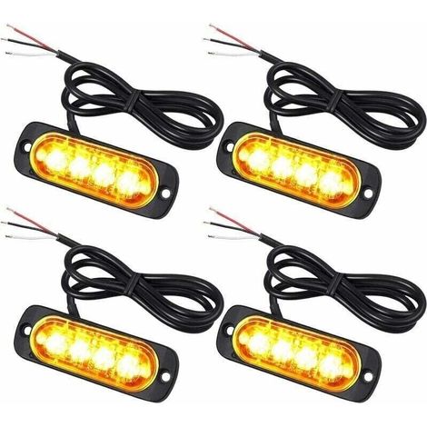 Feux de pénétration à 4 LEDs 12/24V – Gyrophare LED orange IPX-4 – Signalisation d'urgence pour véhicules – Installation rapide (1/5)