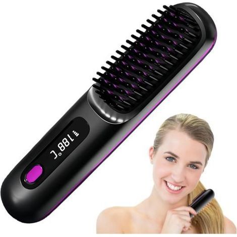 Ecleanfy - Brosse Lissante Sans Fil Mini Lisseur Cheveux Sans Fil Brosse Chauffante Lissante Lisseur Barbe Homme USB Recharg BROSSE SOUFFLANTE