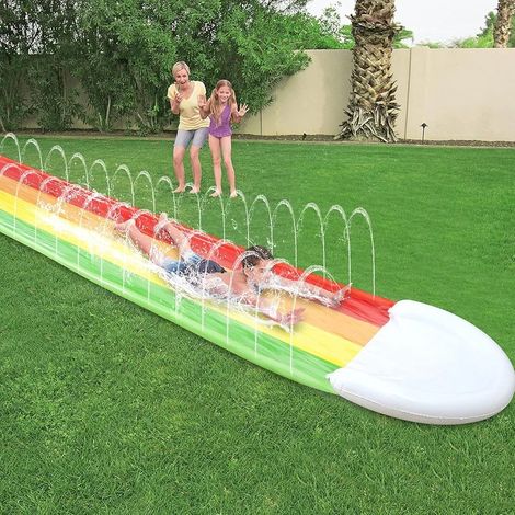 Toboggan Aquatique Arc-en-Ciel 480 x 75 cm, Glissade d’Eau Enfant avec Planche, Jeu Extérieur Jardin Été (1/4)