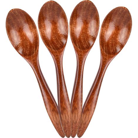 4 Pièces Petites Cuillères en Bois Cuillère à Thé à Miel Cuisson Dégustation Table Cuillère Cuillere Soupe Fait à la Main pour le Café la Cuisine Remuer pour Un Usage Quotidien (1/5)