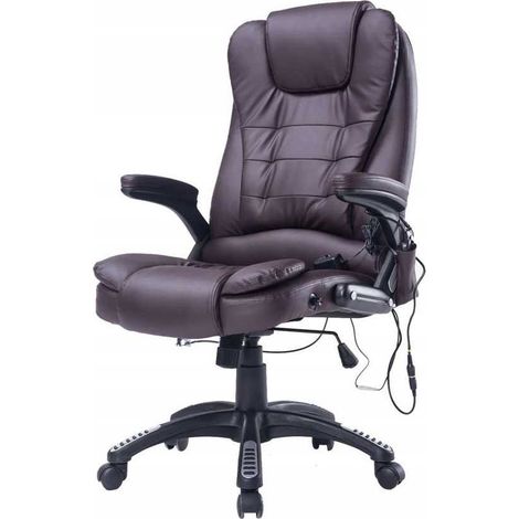 Silla de oficina marrón de piel ecológica con función de masaje.