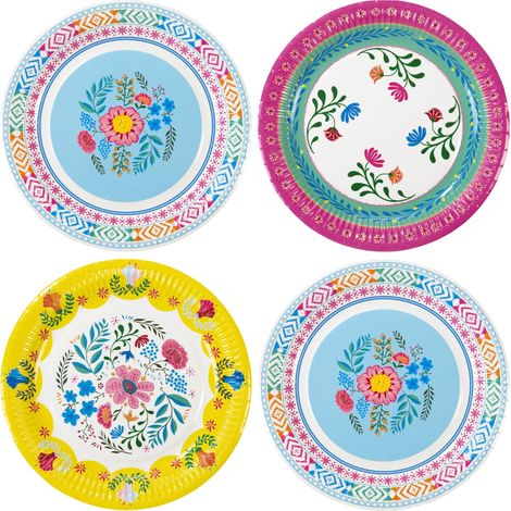 24x Assiettes en Papier Fleuries Boho - Vaisselle Jetable Anniversaire Enfant, Thème Hawaïen, BBQ (1/5)