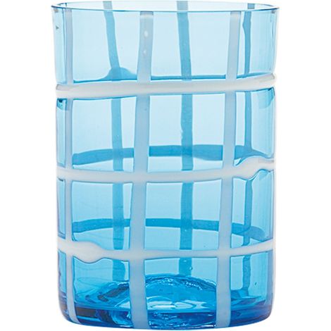 Zafferano Twiddle - Set 6 Bicchieri Acquamarina in Vetro Soffiato, 35 cl - Tumbler Artigianali con Decoro Bianco, Lavabili in Lavastoviglie (1/4)