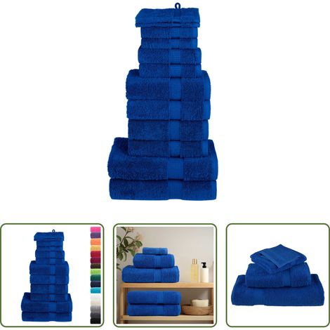 Baumwolle - 12 tlg. Premium-Handtuch-Set SOLUND Blau 600 g/m² (1/5)