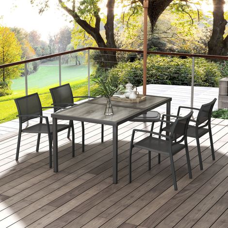 Ensemble de mobilier de jardin, salon de jardin, 1 table, 4 chaises, 150 x 87 x 72 cm, gris (1/5)