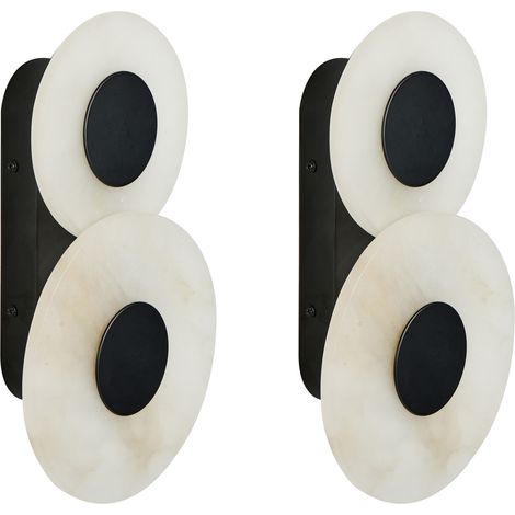 Conjunto de 2 lámparas de pared modernas LED pantalla redonda de mármol base de metal blanco Ythan (1/5)
