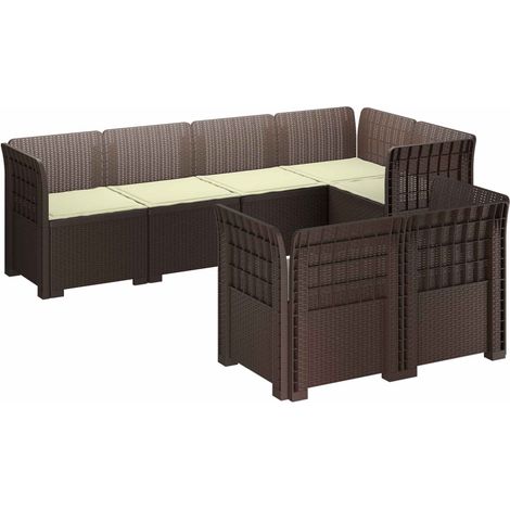 7-Sitzer Gartensofa mit Kissen Rattan-Look PP Braun vidaXL (1/5)