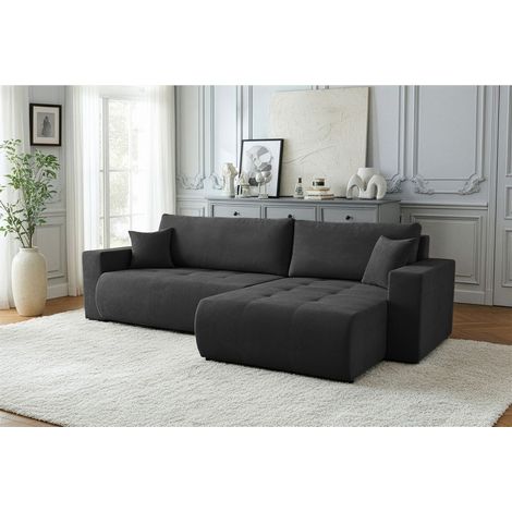 Ecksofa Schlafsofa Sofa ARMARI in Stoff Wind Schwarz Ottomane Links