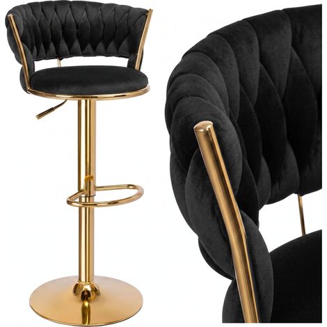 Tabouret de bar Tresso en velours noir et or (1/5)