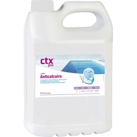 Anti-calcaire liquide pour piscine – Évite les dépôts de tartre – Préserve filtres et tuyauteries – 5 litres – CTX