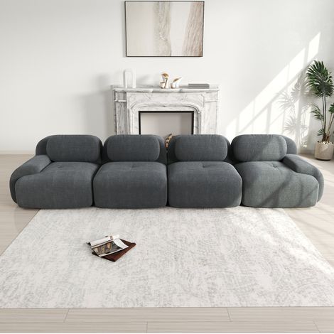 Canapé d'angle modulaire 388x103x75 cm gris en velours côtelé sans cadre avec mousse haute densité (1/5)