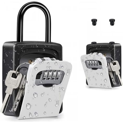 (Argent) Coffre-fort à clés portable, coffre-fort à clés avec cadenas avec anse amovible, boîte à serrure à combinaison murale extérieure pour la maison, le bureau, les entrepreneurs, la location Airb (1/5)
