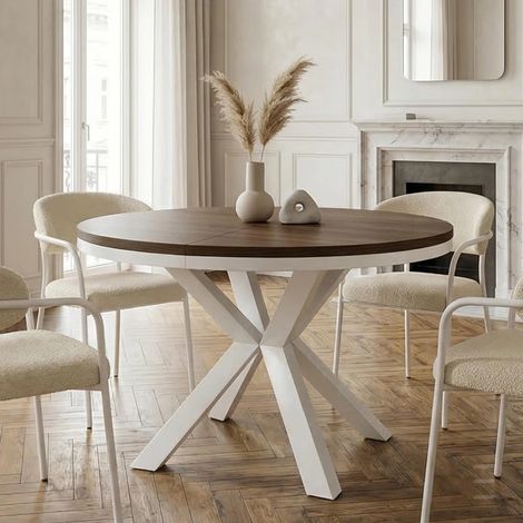 Table à manger ronde extensible RAL avec cerclage métallique, style loft, industriel, diamètre : 90 / 140 cm, couleur :Lefkas / noir (1/5)