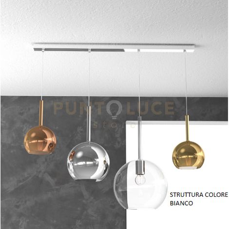 SOSP. BIANCO RETTANGOLARE 4 LUCI VETRI (1 GRANDE TR+1 MEDIO CR+2 PICCOLO(1 X OR + 1 X RA) 1155BI-S4 RMIX-MC