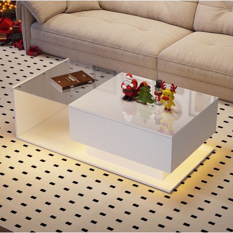 tavolo soggiorno 100x50x32 cm con cassetto bianco vetro OKMYHOME (1/5)