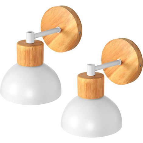 2pcs Applique Murale Industrielles Moderne Lampe Murale Interieur Blanc E27 Rétro Support Bois Minimaliste Abat-jour Métal Vintage Industrielle Plafonnier Luminaire pour Chambre Bureau Couloir (1/5)
