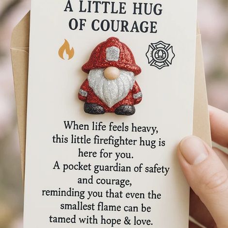 Un petit câlin de courage - Carte de vœux de Noël « Câlin de poche du gardien des pompiers » (1/3)