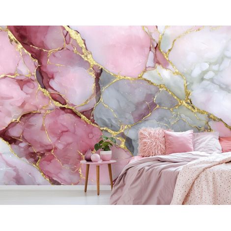 Fototapete Marmor Abstrakt Rosen, für Wohnzimmer und Schlafzimmer, 150 x 105 cm – Komplettset inkl. Kleister & Anleitung (1/5)