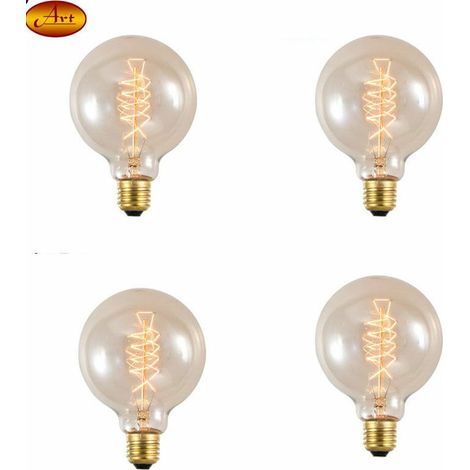 Ampoule Vintage Edison, ampoules vintage à 40W E27 vis ampoules à filament en spirale décoratives Soft G95 220V lumières blanches chaudes (Lot de 4)